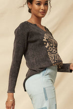 Lavender Vintage Washed Split-Neck Thermal Graphic Top