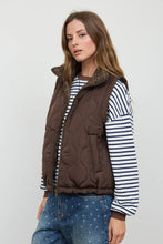 Dark Brown Plaid Collar Quilted Zip Up Vest