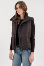 Black Solid Zip Up Puffer Vest