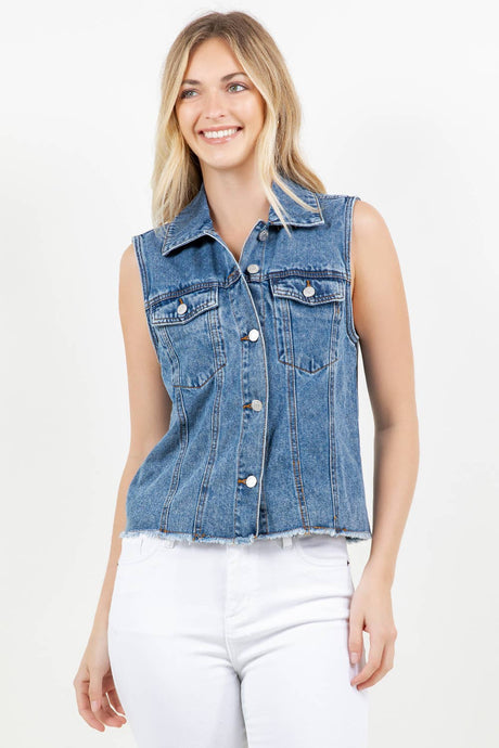 Medium Wash Classic Button Down Denim Vest