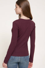 Plum Long Sleeve Round Neck Rib Knit Top