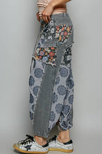 Black Jacquard Floral Twill Patch Waist Loop Jogger POL Pants