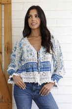 Lace Trim Tie Front Long Sleeve Blouse