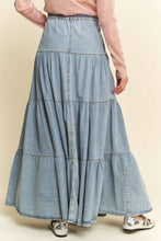 Denim Button Front Ruffle Hem Maxi Dave Dani Skirt
