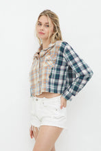 Taupe Blue Plaid Mix Distressed Button Up Shirt