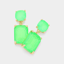 Pink Square Rectangle Glass Stone Link Dangle Evening Earrings