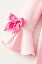 Pink santa printed baby romper with bell sleeves and snaps. RPG65054 SOL: 0-3M