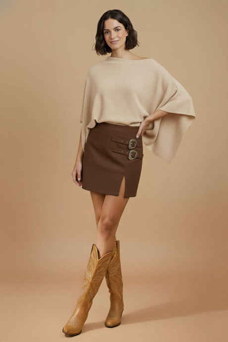 Brown Western Buckle Detail Mini Skirt