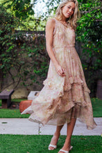 Ivory Floral Waterfall Ruffle Midi Dress Crochet Trim