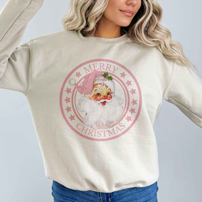 Merry Christmas Santa Pink Circle Tshirt