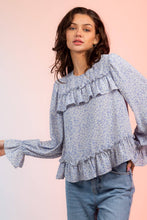 Lavender Floral Print Ruffle Blouse