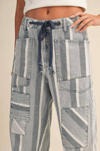 Light Denim Stripe Tapered Barrel Patch Pocket Pants