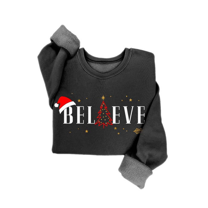 Mineral Black Holiday Believe Glitter Sweatshirt