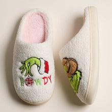 Ivory Pink Howdy Western Grinch Holiday Indoor Slippers: Ivory Pink