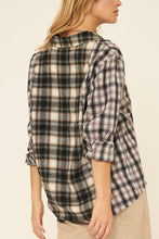 Black Woven Contrast Plaid Front Pocket Button Shirt