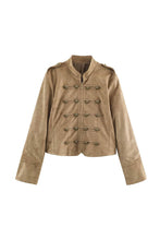 Khaki Military Button Stand Collar Jacket