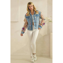 Med Wash Denim Veveret Jacket with Floral Organza Inset