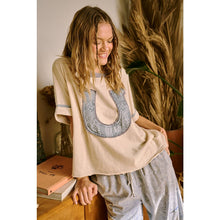 Blue Horseshoe Patchwork Relaxed Short Sleeve Top