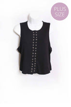 Black Beauty Plus Sleeveless Drawstring Front Solid Top