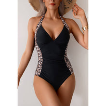 Black Printed Halter Deep V Neck Bodycon Swimsuit: