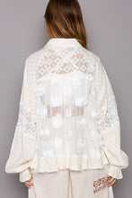 POL Taupe Long balloon sleeve flower detail button down shirt