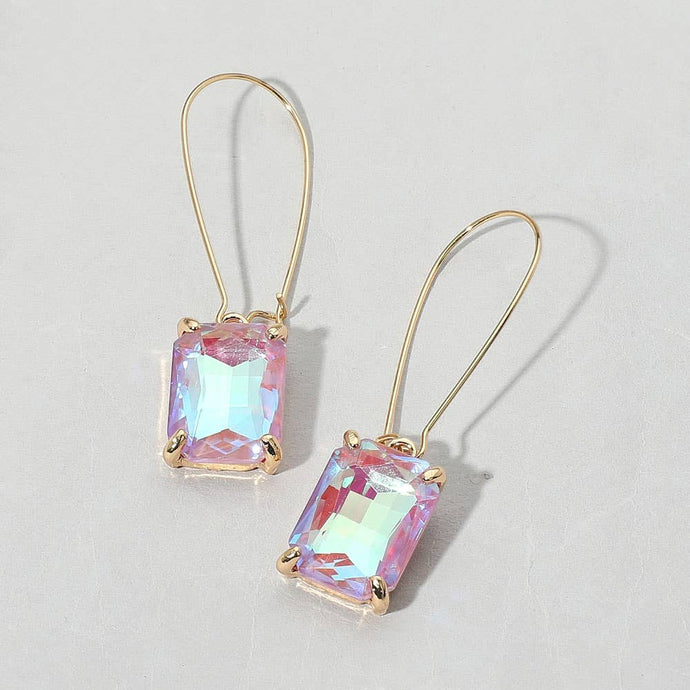 Light Pink Emerald Cut Stone Dangle Evening Earrings