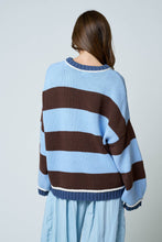 Blue Oversized Stripe Crew Neck Long Sleeve Sweater