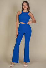 Ribbed Cropped Top and Bootcut Pants Sets: Black / L