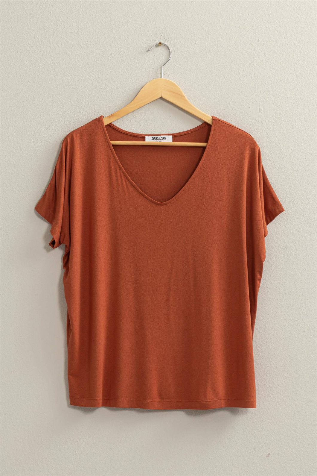 Baked Clay V Neck Dolman Short Sleeve Top