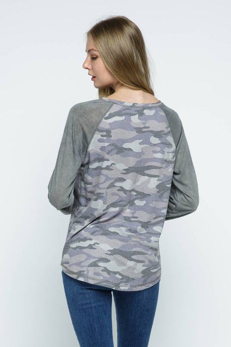Grey Camo Knit Baseball Tee