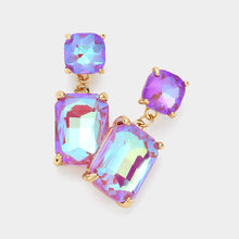 Clear Square Rectangle Glass Stone Link Dangle Evening Earrings