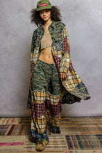 Camo Multi Long Sleeve Plaid Woven Varied Patchwork Maxi POL Shirt Jacket