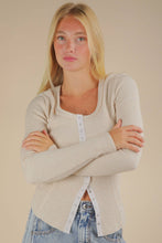 Oatmeal Button Down Fitted Knit Casual Top