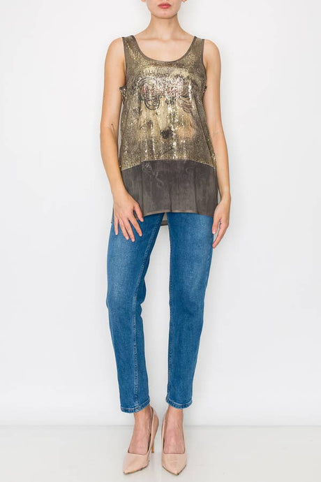 Gold Rodeo Sequin Tank Top
