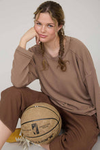 Mocha Crew Neck Ribbed Long Sleeve Knit Top