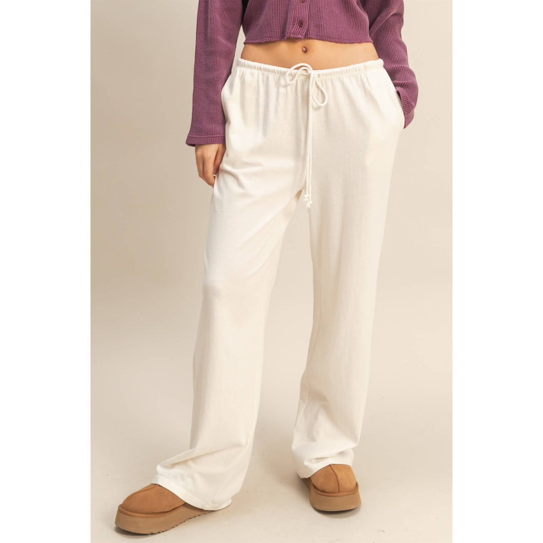 Off White Mineral Washed Drawstring Waist Relaxed Pants