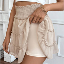 Khaki Pleated Lotus Elastic Waist Skirt