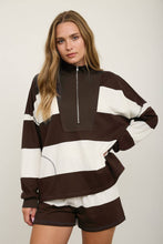 WIDE STRIPE HALF ZIP LONG SLEEVE KNIT TOP : HUNTER GREEN
