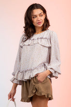 Lavender Floral Print Ruffle Blouse