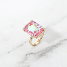 Rose Bold Emerald Cut Stone Cluster Accent Adjustable Ring