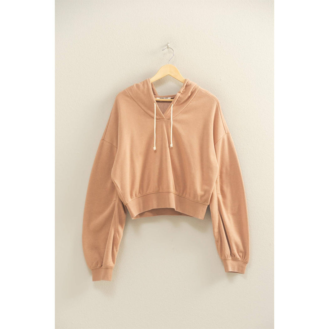 Dark Taupe V-Neck Drawstring Detail Long Sleeve Crop HYFVE Hoodie