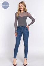 Grey Long Sleeve Round Neck Mesh Combination Seamless Top