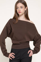 Chocolate Long Sleeve Off The Shoulder Thumb Hole Inner Fleece Top