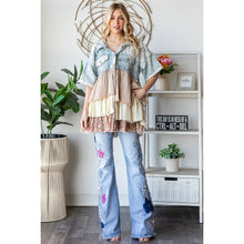 Light Denim Multi Tiered Ruffle Hooded Short Sleeve Oli+Hali Jacket