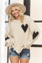 Oatmeal Long Sleeve Heart Patch Knit Sweater