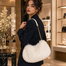 Green Fluffy Faux Fur Chain Strap Shoulder Handbag