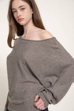 Heather Taupe Long Sleeve Wide Boat Neck Studded Sweater