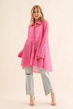 Hot Pink Lace Tunic Flow Hem Bell SLV Button Up Shirt