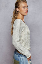 Cream Square neck long sleeve lace printed solid ruffle knit POL top