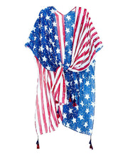 Red-Blue Star & Stripe Kimono with Tassels